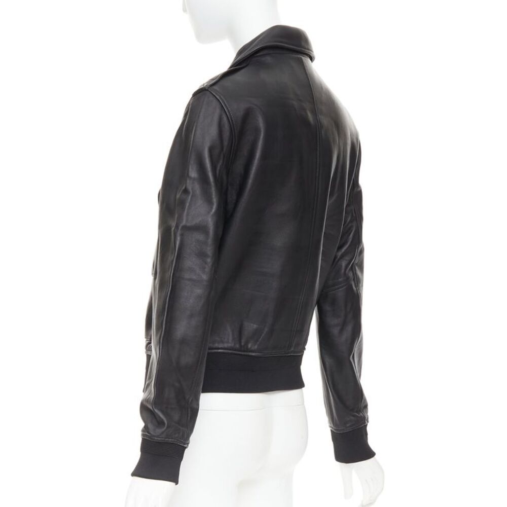 SAINT LAURENT 2020 black sheepskin leather pocketed flight jacket L - Picture 7 of 10